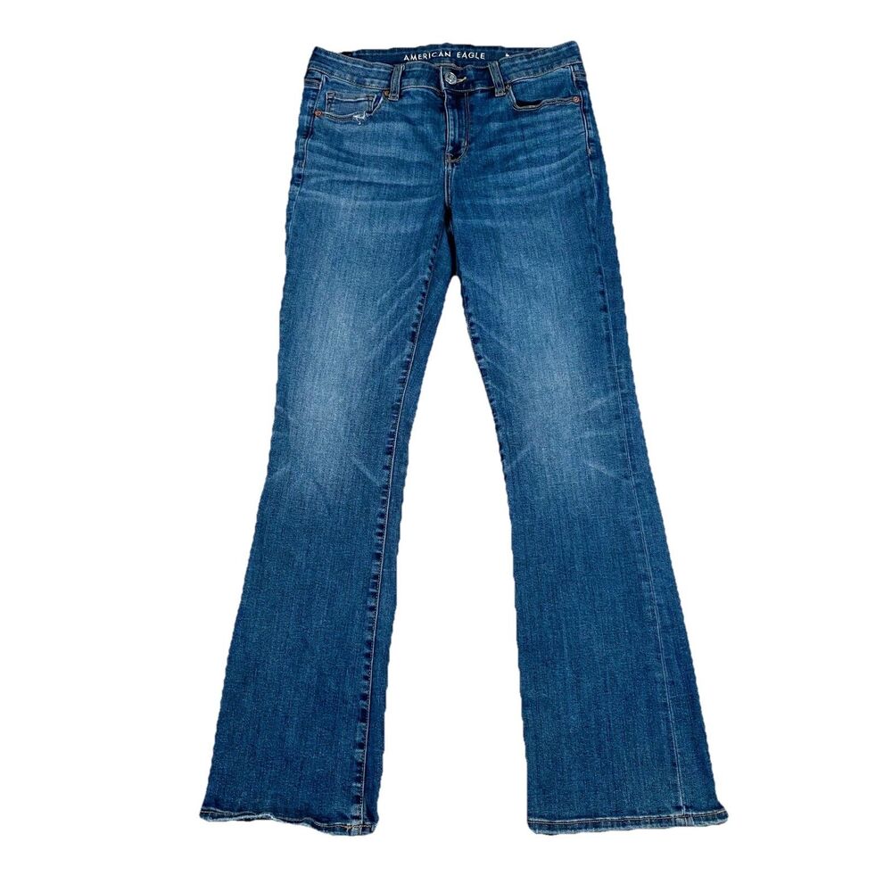 American Eagle Jeans Women 10 Blue Skinny Kick Mid Rise Distressed Stretch Denim